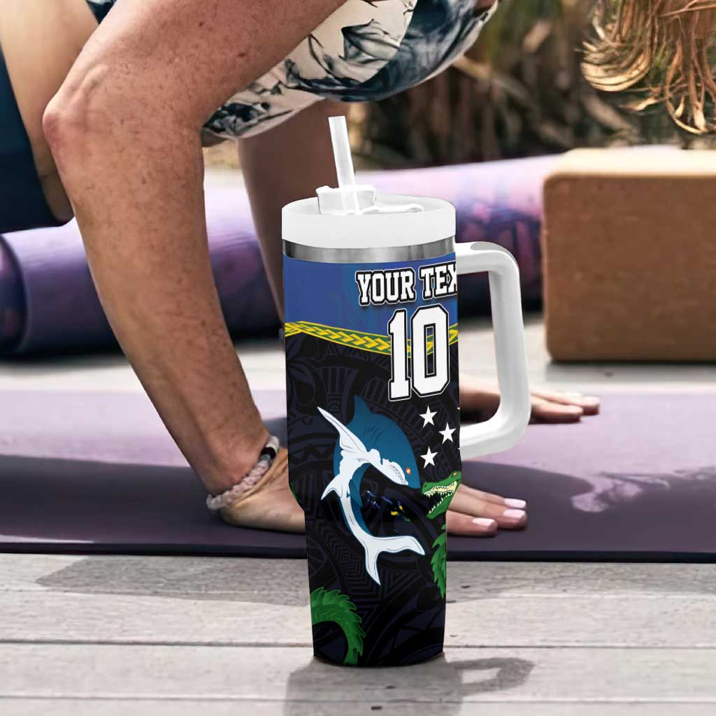 Custom Solomon Islands Rugby Tumbler With Handle Arty Shark and Crocodile Solomon Islands National Emblems LT03 - Polynesian Pride