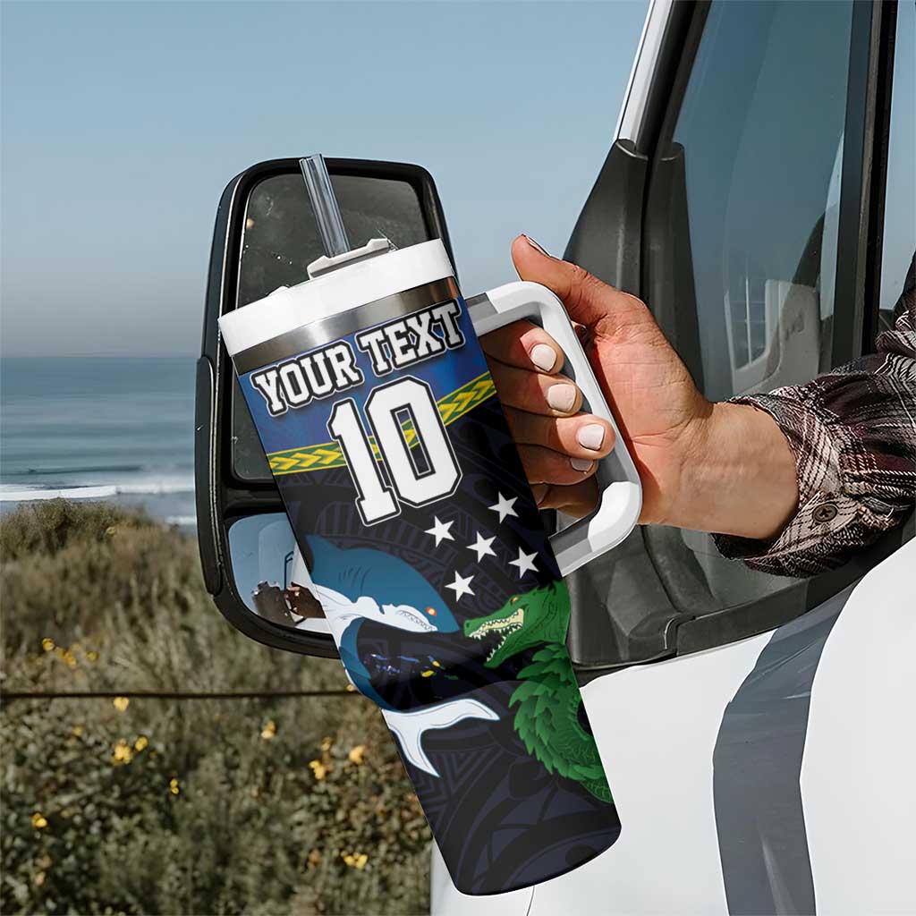 Custom Solomon Islands Rugby Tumbler With Handle Arty Shark and Crocodile Solomon Islands National Emblems LT03 - Polynesian Pride