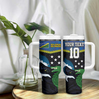 Custom Solomon Islands Rugby Tumbler With Handle Arty Shark and Crocodile Solomon Islands National Emblems LT03 - Polynesian Pride