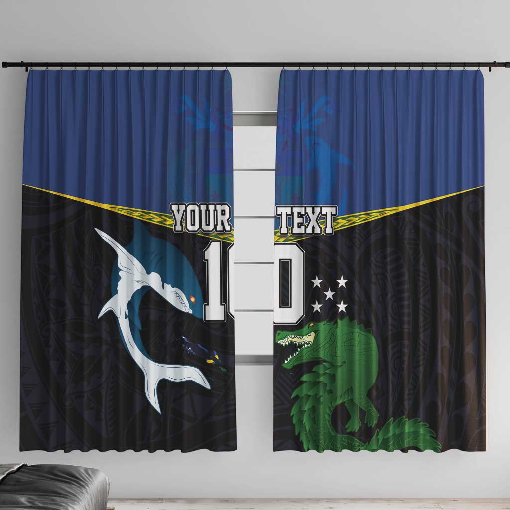 Custom Solomon Islands Rugby Window Curtain Arty Shark and Crocodile Solomon Islands National Emblems LT03 With Hooks Blue - Polynesian Pride