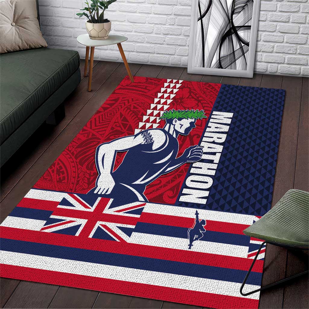 Honolulu Running 2024 Area Rug Marathon Competition Hula Runner and Kakau Art Tattoo LT03 Blue - Polynesian Pride