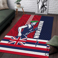 Honolulu Running 2024 Area Rug Marathon Competition Hula Runner and Kakau Art Tattoo LT03 Blue - Polynesian Pride