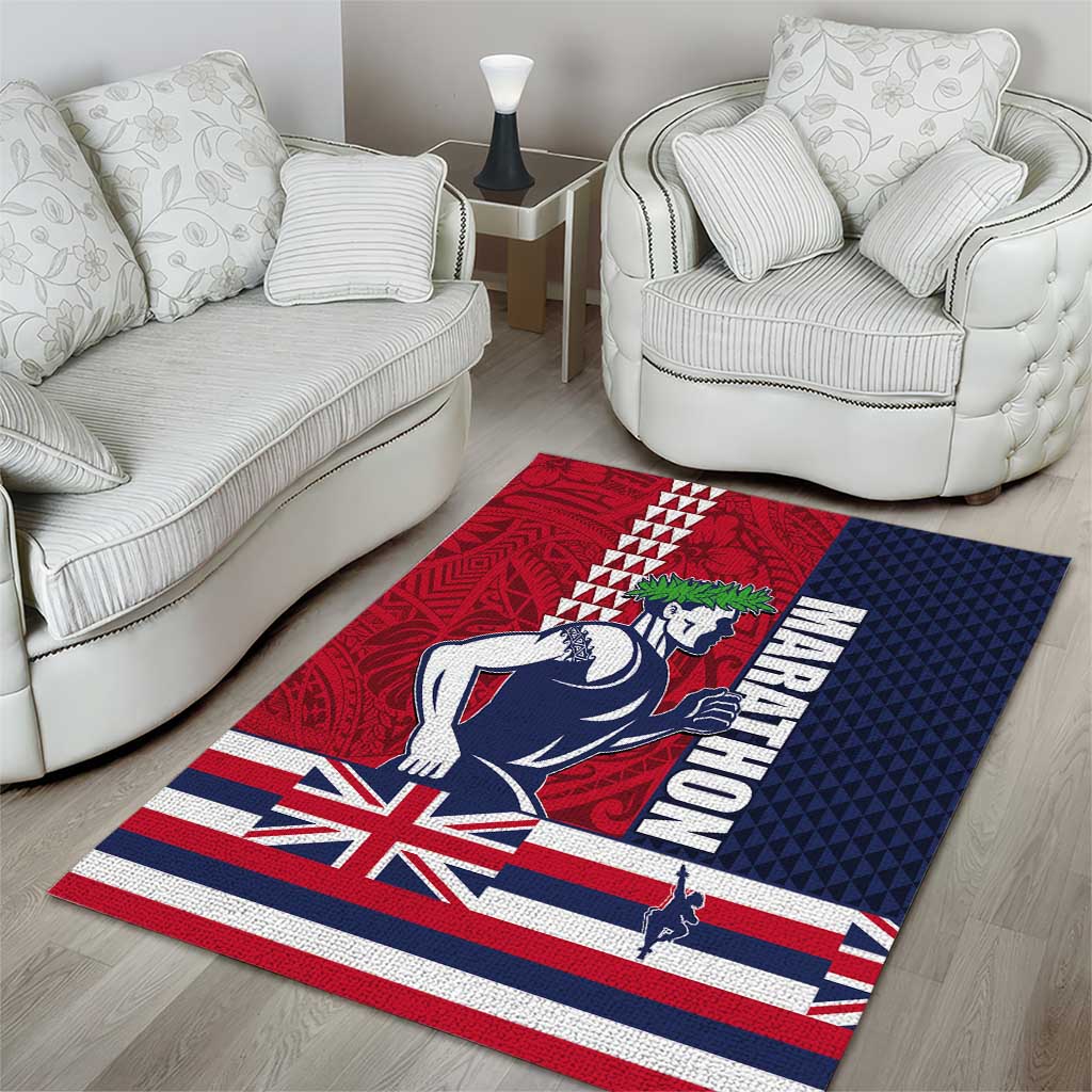 Honolulu Running 2024 Area Rug Marathon Competition Hula Runner and Kakau Art Tattoo LT03 - Polynesian Pride
