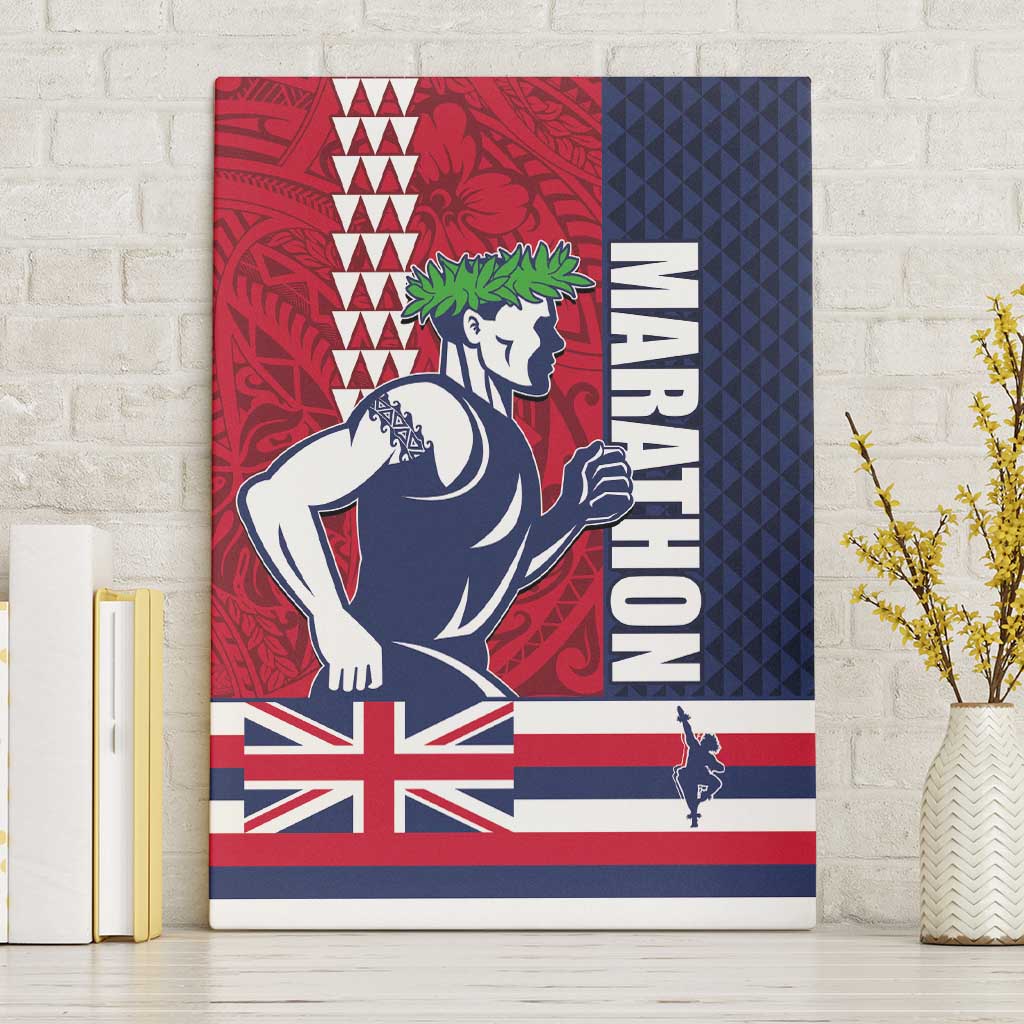 Honolulu Running 2024 Canvas Wall Art Marathon Competition Hula Runner and Kakau Art Tattoo LT03 Without Frame Blue - Polynesian Pride