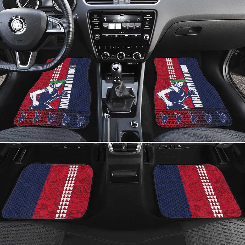 Honolulu Running 2024 Car Mats Marathon Competition Hula Runner and Kakau Art Tattoo LT03 Set 4pcs Blue - Polynesian Pride