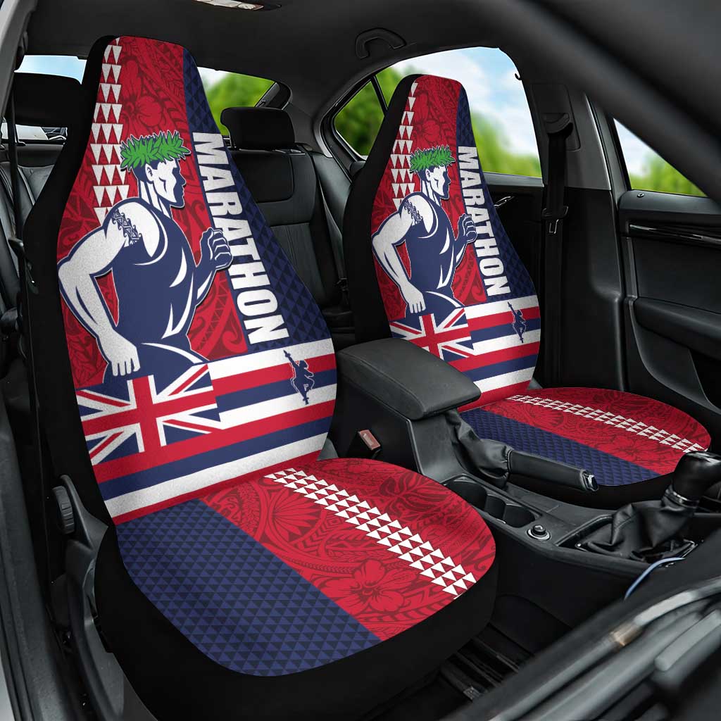 Honolulu Running 2024 Car Seat Cover Marathon Competition Hula Runner and Kakau Art Tattoo LT03 One Size Blue - Polynesian Pride