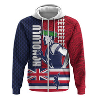 Honolulu Running 2024 Hoodie Marathon Competition Hula Runner and Kakau Art Tattoo LT03 Zip Hoodie Blue - Polynesian Pride