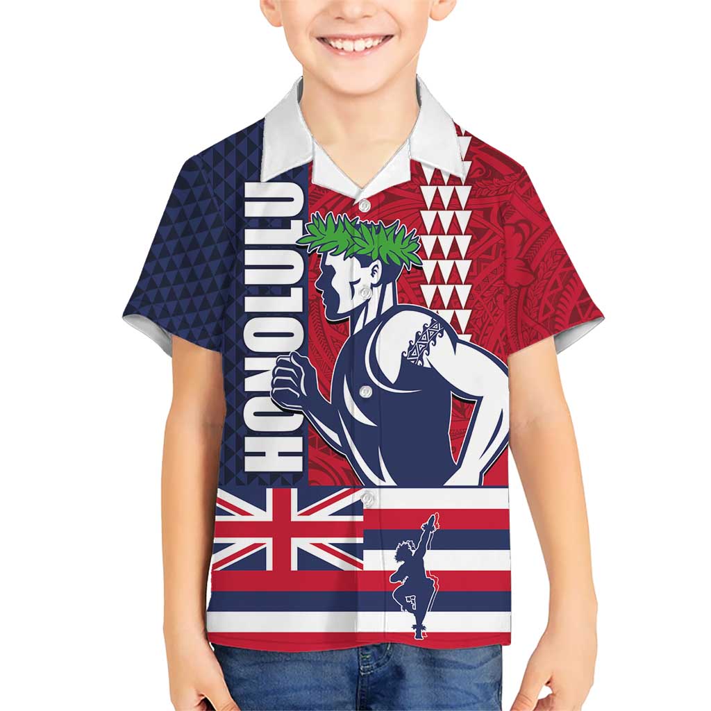 Honolulu Running 2024 Kid Hawaiian Shirt Marathon Competition Hula Runner and Kakau Art Tattoo LT03 Kid Blue - Polynesian Pride