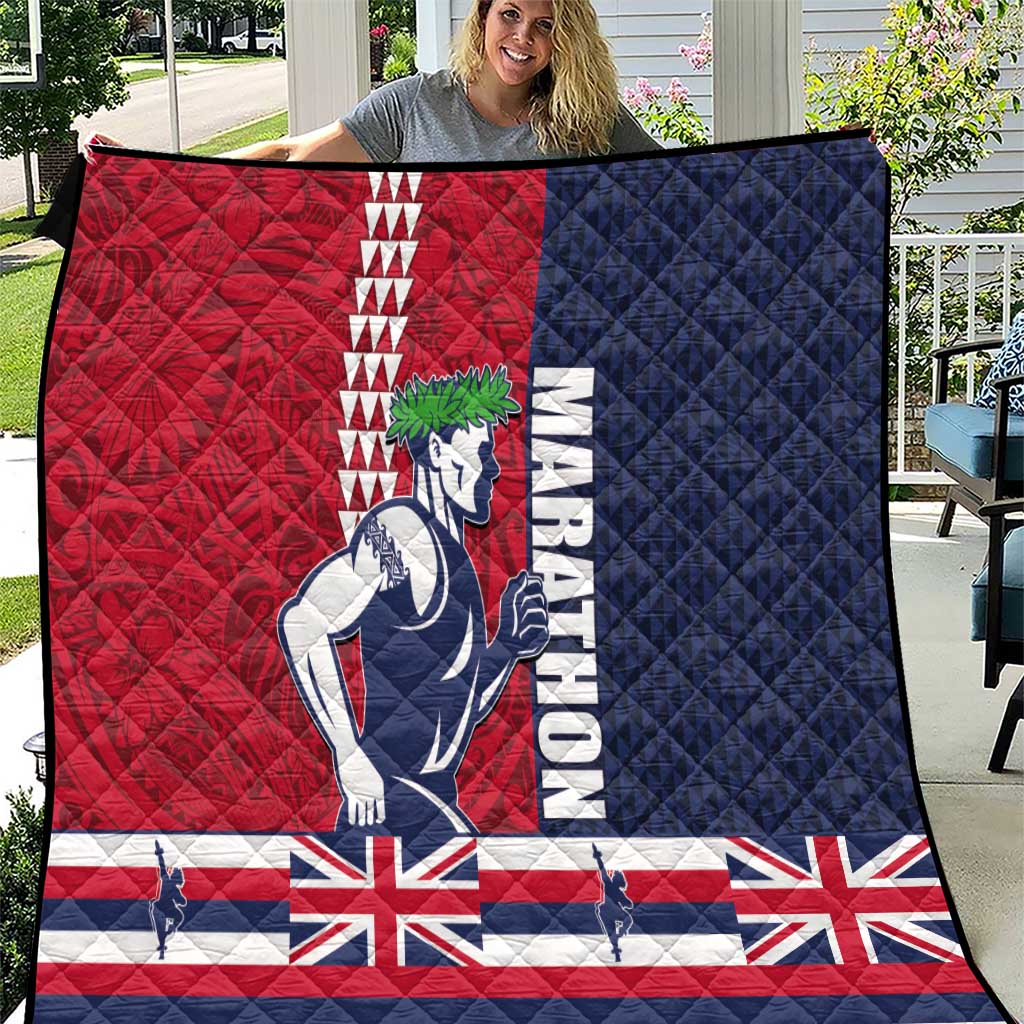 Honolulu Running 2024 Quilt Marathon Competition Hula Runner and Kakau Art Tattoo LT03 Blue - Polynesian Pride