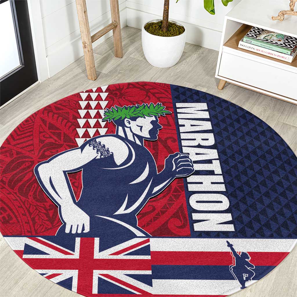 Honolulu Running 2024 Round Carpet Marathon Competition Hula Runner and Kakau Art Tattoo LT03 Blue - Polynesian Pride