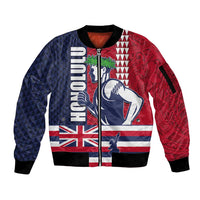 Honolulu Running 2024 Sleeve Zip Bomber Jacket Marathon Competition Hula Runner and Kakau Art Tattoo LT03 Unisex Blue - Polynesian Pride