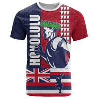 Honolulu Running 2024 T Shirt Marathon Competition Hula Runner and Kakau Art Tattoo LT03 Blue - Polynesian Pride