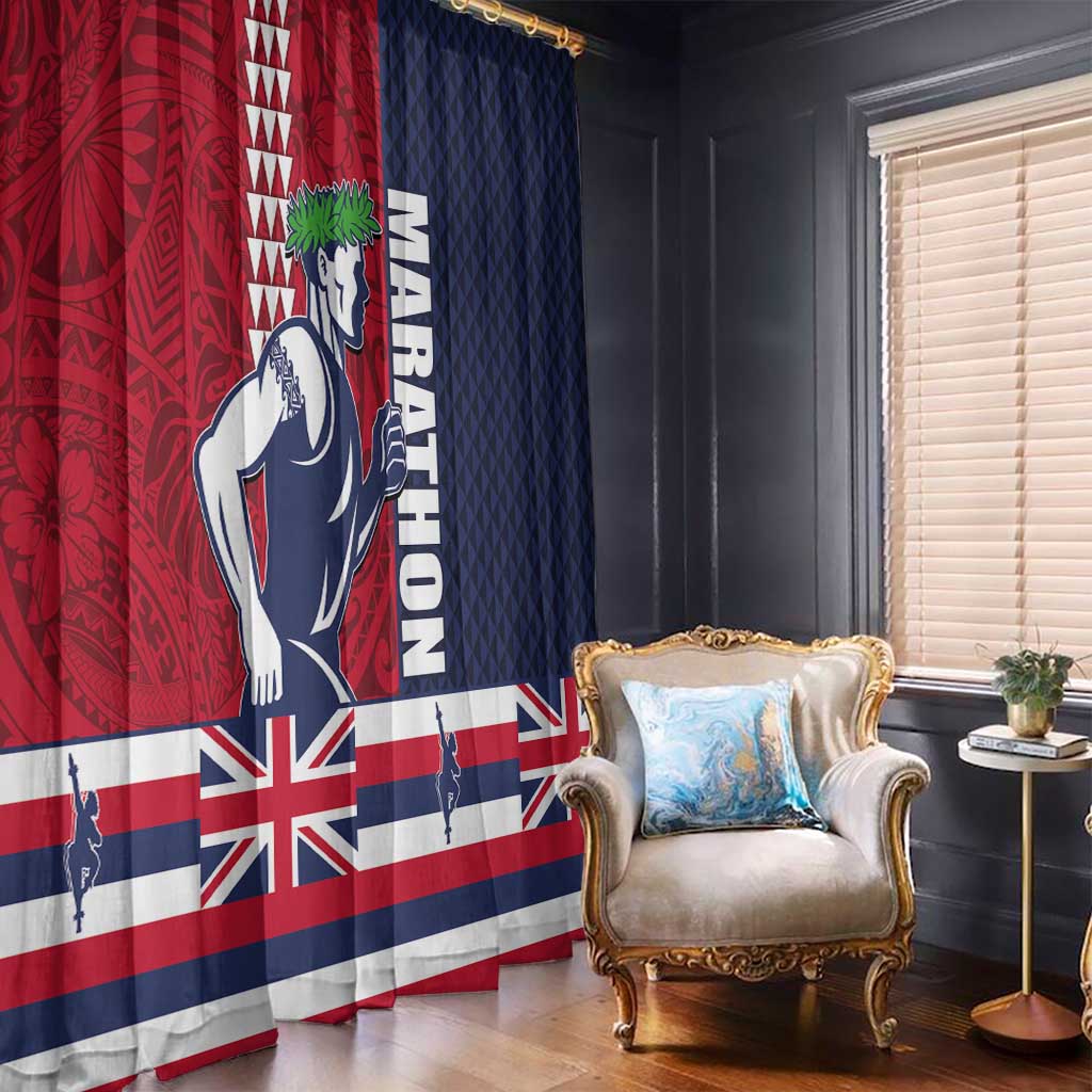 Honolulu Running 2024 Window Curtain Marathon Competition Hula Runner and Kakau Art Tattoo LT03 - Polynesian Pride
