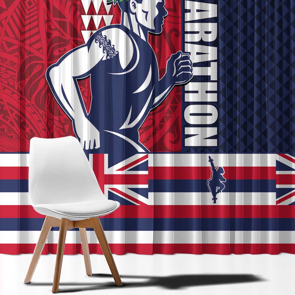 Honolulu Running 2024 Window Curtain Marathon Competition Hula Runner and Kakau Art Tattoo LT03 - Polynesian Pride