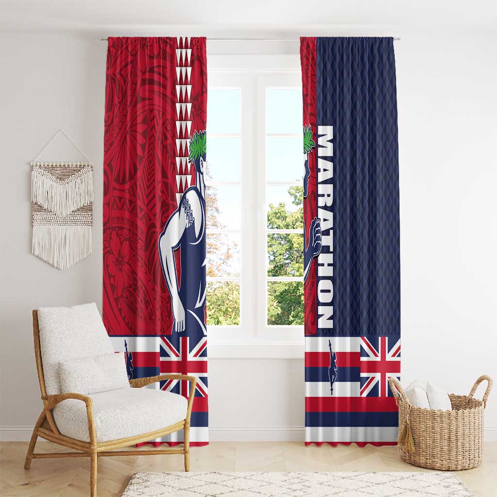 Honolulu Running 2024 Window Curtain Marathon Competition Hula Runner and Kakau Art Tattoo LT03 - Polynesian Pride