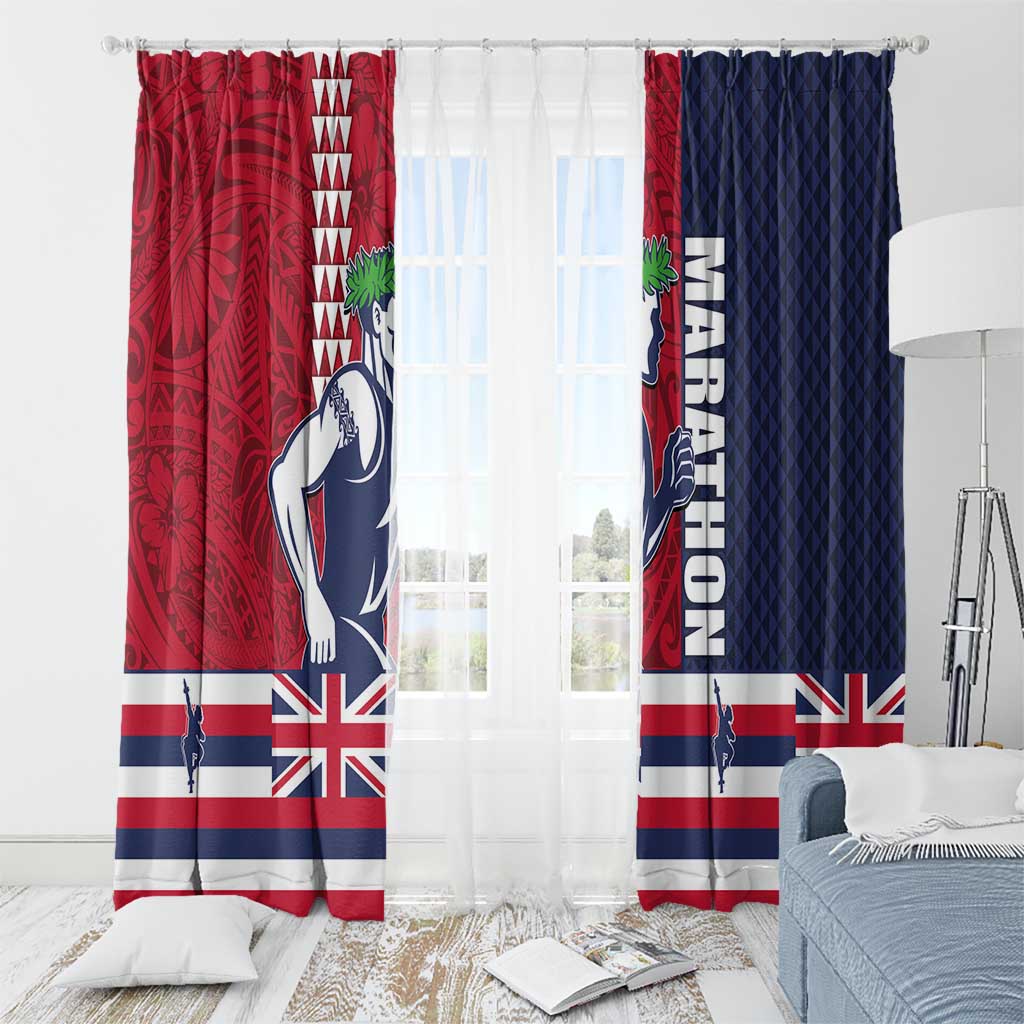 Honolulu Running 2024 Window Curtain Marathon Competition Hula Runner and Kakau Art Tattoo LT03 - Polynesian Pride