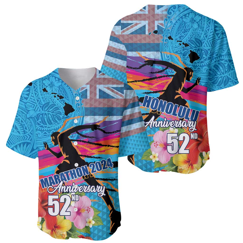 Honolulu Anniversary 52nd Running Baseball Jersey Marathon Competition Kakau Pattern Blue Color LT03 - Polynesian Pride