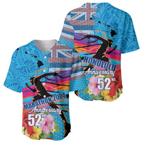 Honolulu Anniversary 52nd Running Baseball Jersey Marathon Competition Kakau Pattern Blue Color LT03 - Polynesian Pride