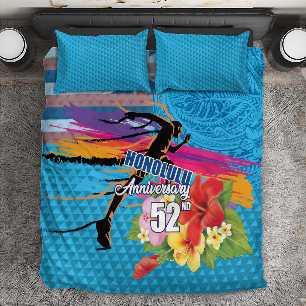 Honolulu Anniversary 52nd Running Bedding Set Marathon Competition Kakau Pattern Blue Color LT03 Blue - Polynesian Pride