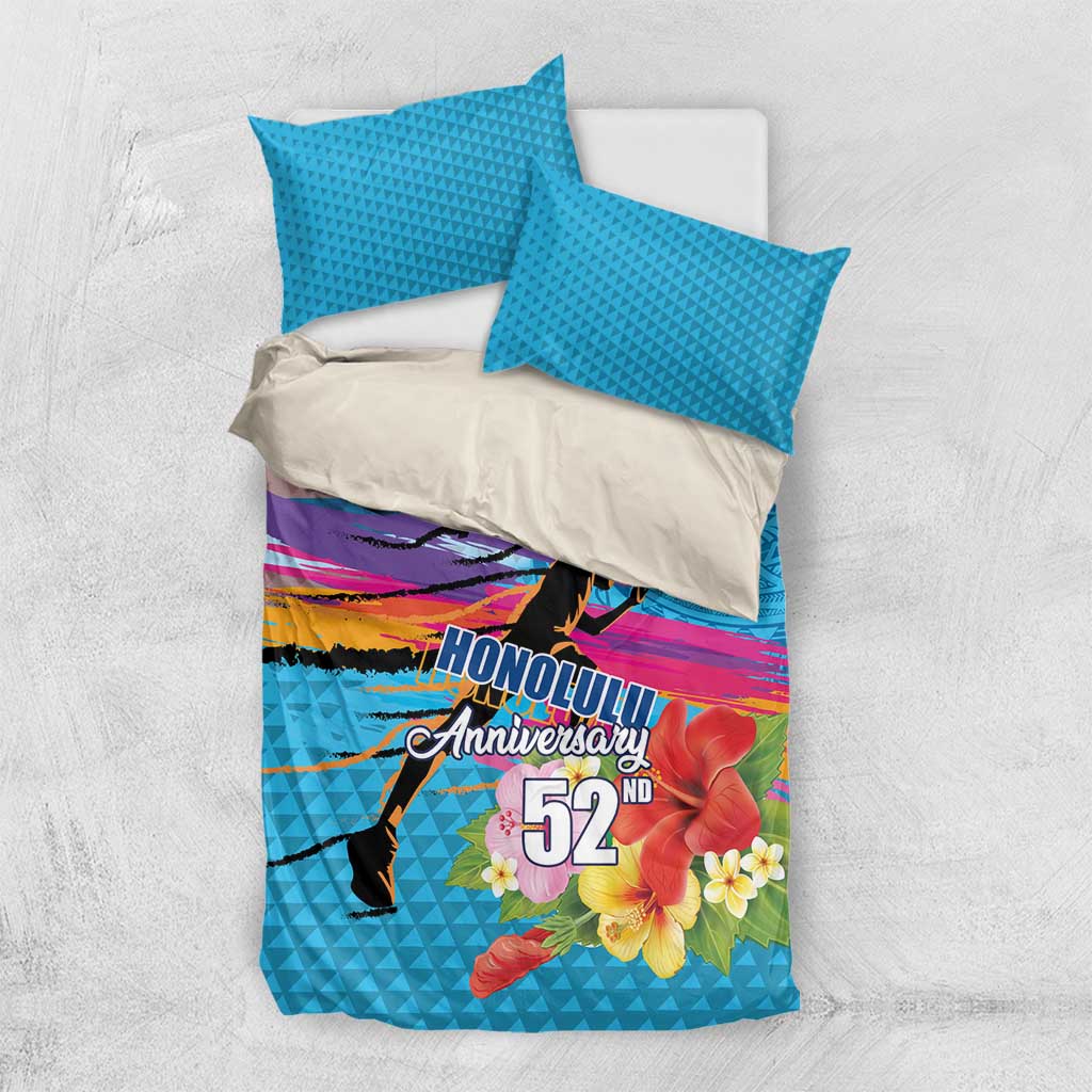 Honolulu Anniversary 52nd Running Bedding Set Marathon Competition Kakau Pattern Blue Color LT03 US Twin 172cm x 218cm Blue - Polynesian Pride