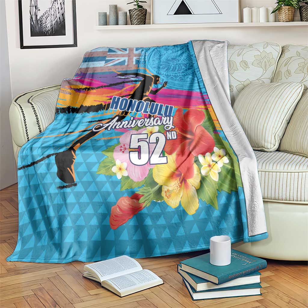 Honolulu Anniversary 52nd Running Blanket Marathon Competition Kakau Pattern Blue Color LT03 Blue - Polynesian Pride
