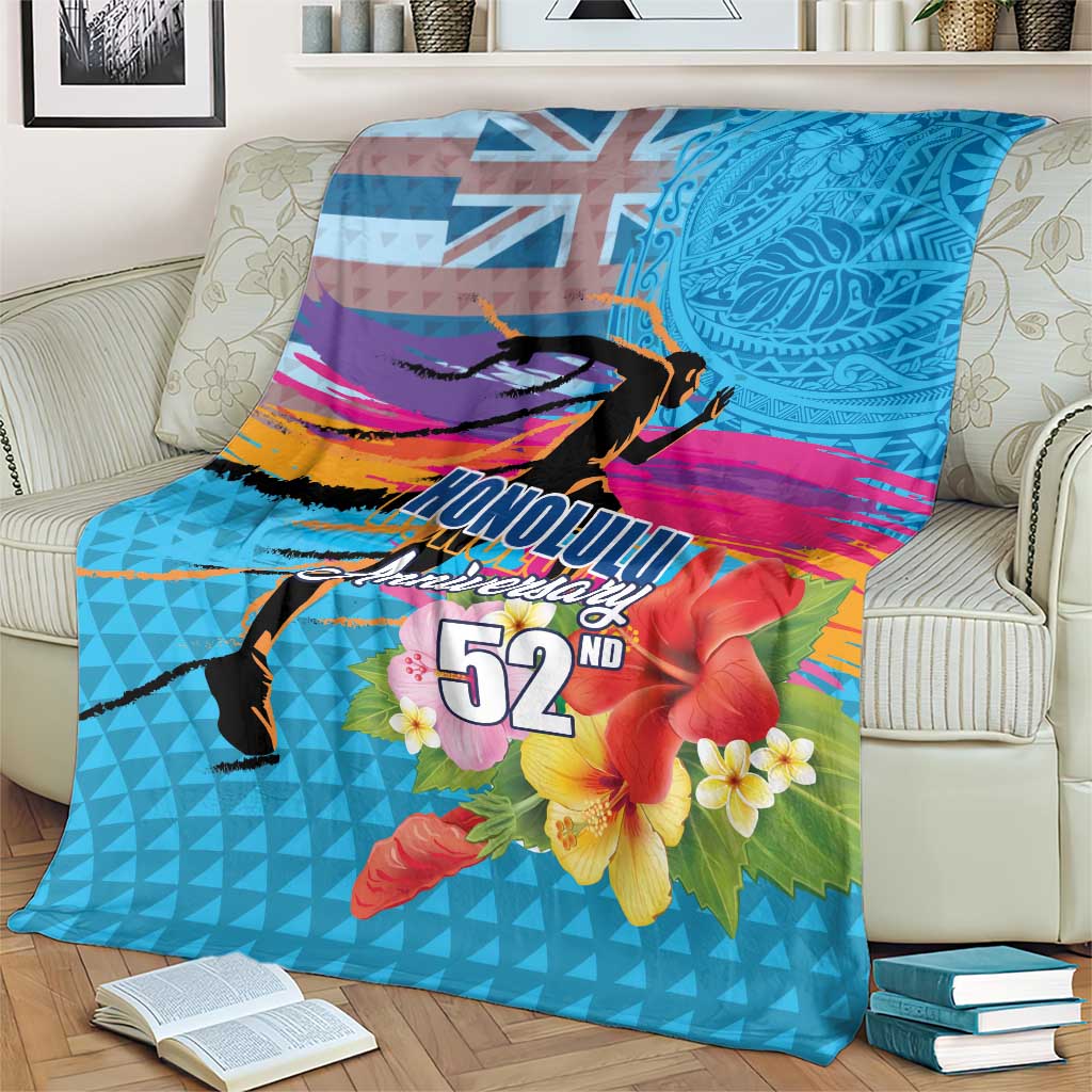 Honolulu Anniversary 52nd Running Blanket Marathon Competition Kakau Pattern Blue Color LT03 - Polynesian Pride