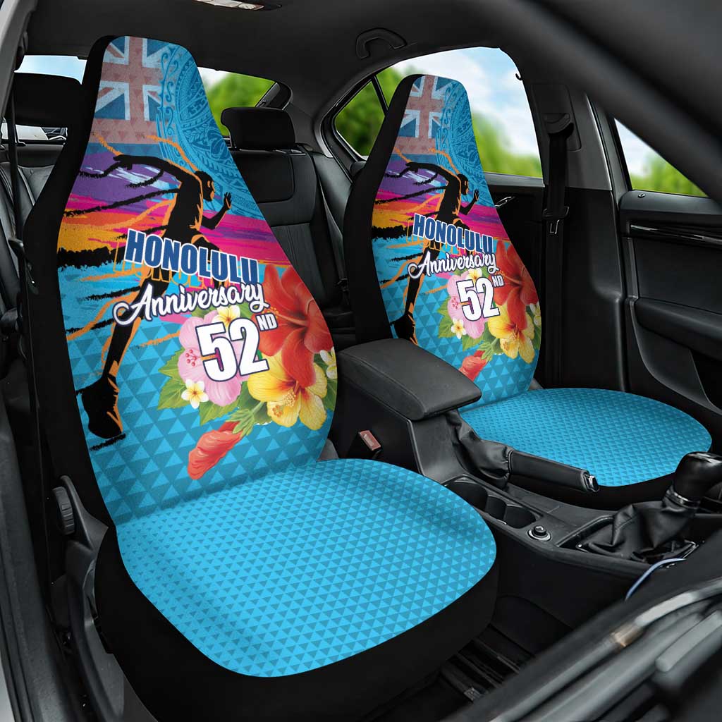 Honolulu Anniversary 52nd Running Car Seat Cover Marathon Competition Kakau Pattern Blue Color LT03 One Size Blue - Polynesian Pride