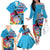 Honolulu Anniversary 52nd Running Family Matching Off The Shoulder Long Sleeve Dress and Hawaiian Shirt Marathon Competition Kakau Pattern Blue Color