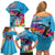 Honolulu Anniversary 52nd Running Family Matching Off Shoulder Short Dress and Hawaiian Shirt Marathon Competition Kakau Pattern Blue Color