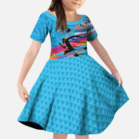 Honolulu Anniversary 52nd Running Kid Short Sleeve Dress Marathon Competition Kakau Pattern Blue Color LT03 KID Blue - Polynesian Pride