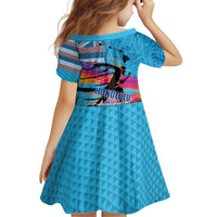 Honolulu Anniversary 52nd Running Kid Short Sleeve Dress Marathon Competition Kakau Pattern Blue Color LT03 - Polynesian Pride
