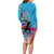 Honolulu Anniversary 52nd Running Long Sleeve Bodycon Dress Marathon Competition Kakau Pattern Blue Color