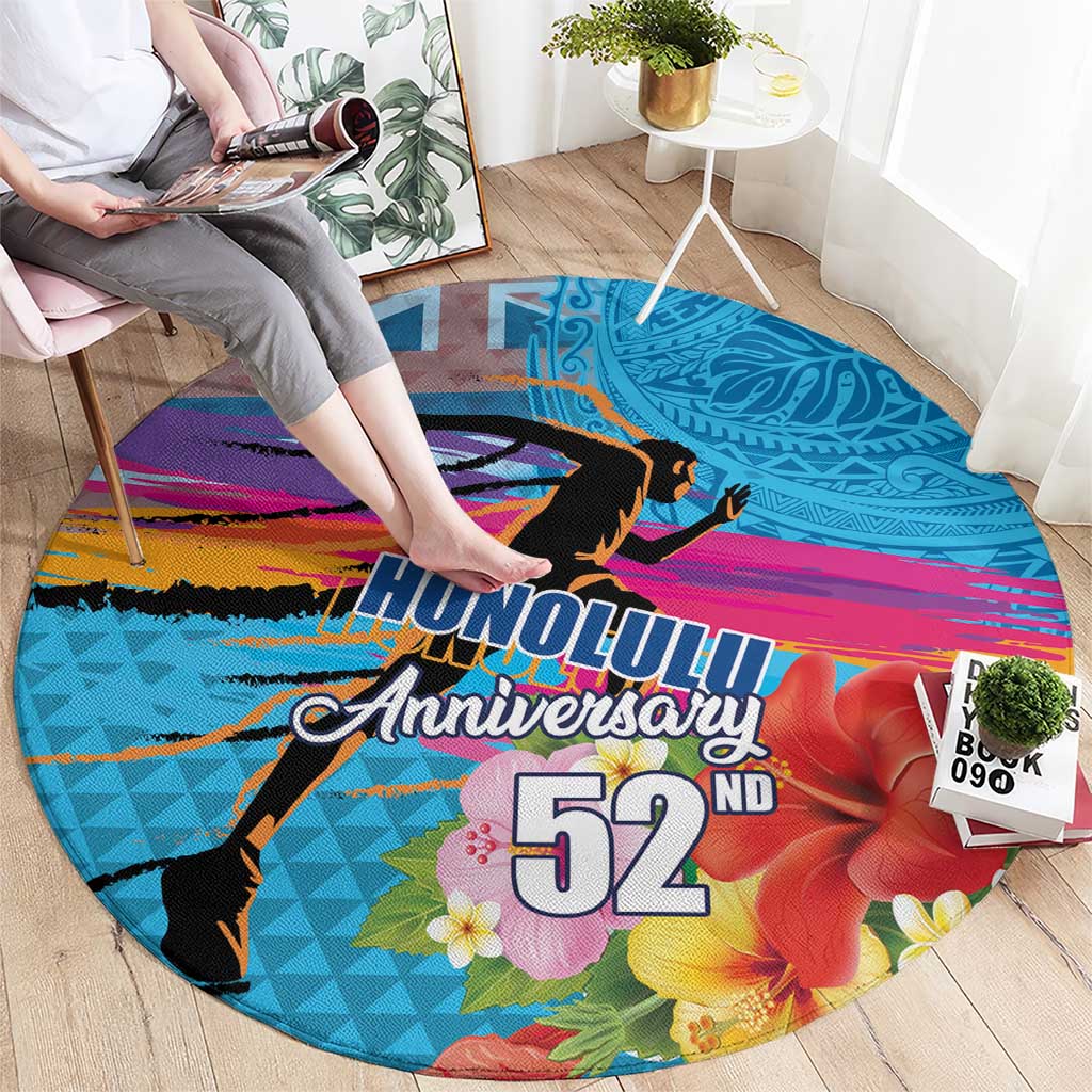 Honolulu Anniversary 52nd Running Round Carpet Marathon Competition Kakau Pattern Blue Color LT03 - Polynesian Pride