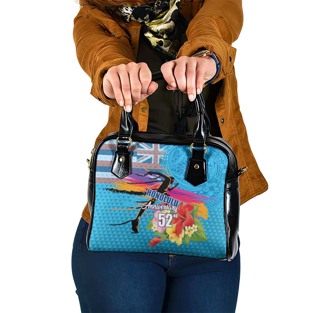 Honolulu Anniversary 52nd Running Shoulder Handbag Marathon Competition Kakau Pattern Blue Color LT03 One Size Blue - Polynesian Pride
