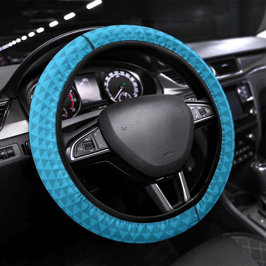 Honolulu Anniversary 52nd Running Steering Wheel Cover Marathon Competition Kakau Pattern Blue Color LT03 Universal Fit Blue - Polynesian Pride