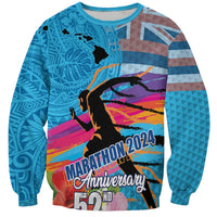 Honolulu Anniversary 52nd Running Sweatshirt Marathon Competition Kakau Pattern Blue Color LT03 Unisex Blue - Polynesian Pride