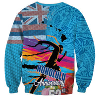 Honolulu Anniversary 52nd Running Sweatshirt Marathon Competition Kakau Pattern Blue Color LT03 - Polynesian Pride