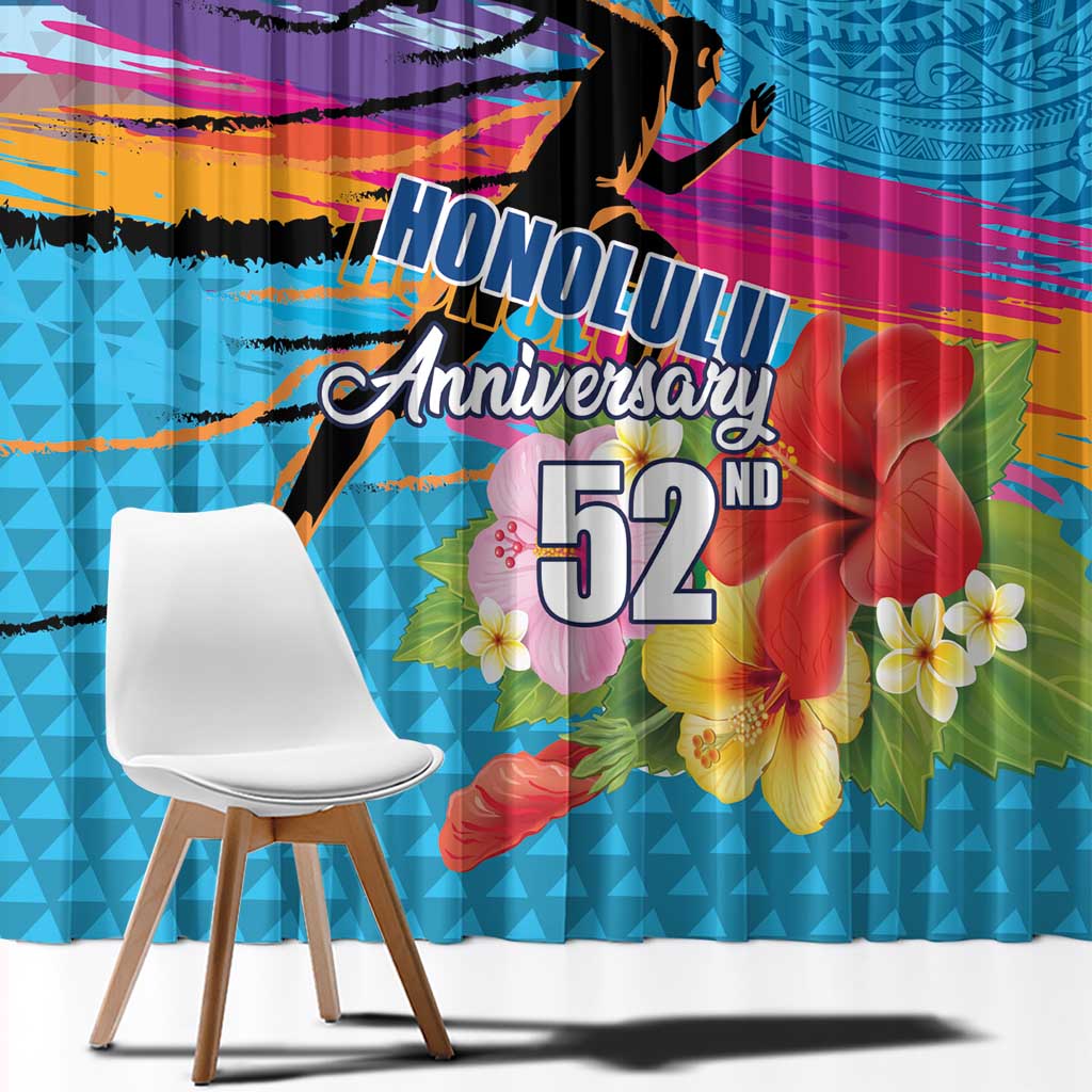 Honolulu Anniversary 52nd Running Window Curtain Marathon Competition Kakau Pattern Blue Color LT03 - Polynesian Pride