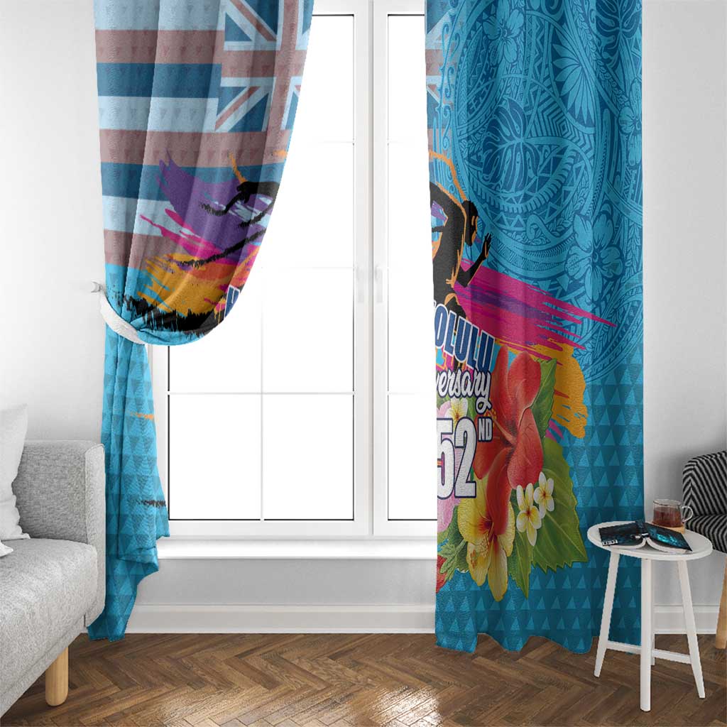 Honolulu Anniversary 52nd Running Window Curtain Marathon Competition Kakau Pattern Blue Color LT03 - Polynesian Pride