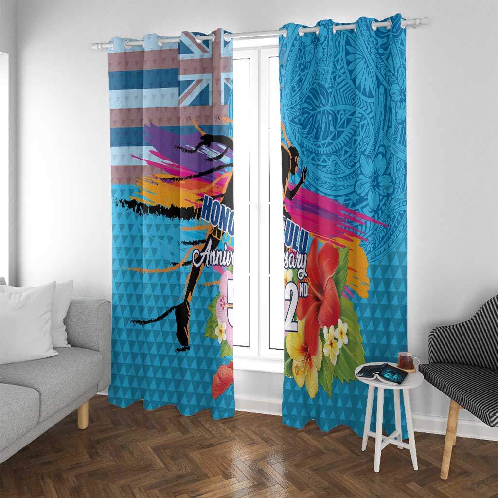 Honolulu Anniversary 52nd Running Window Curtain Marathon Competition Kakau Pattern Blue Color LT03 With Grommets Blue - Polynesian Pride