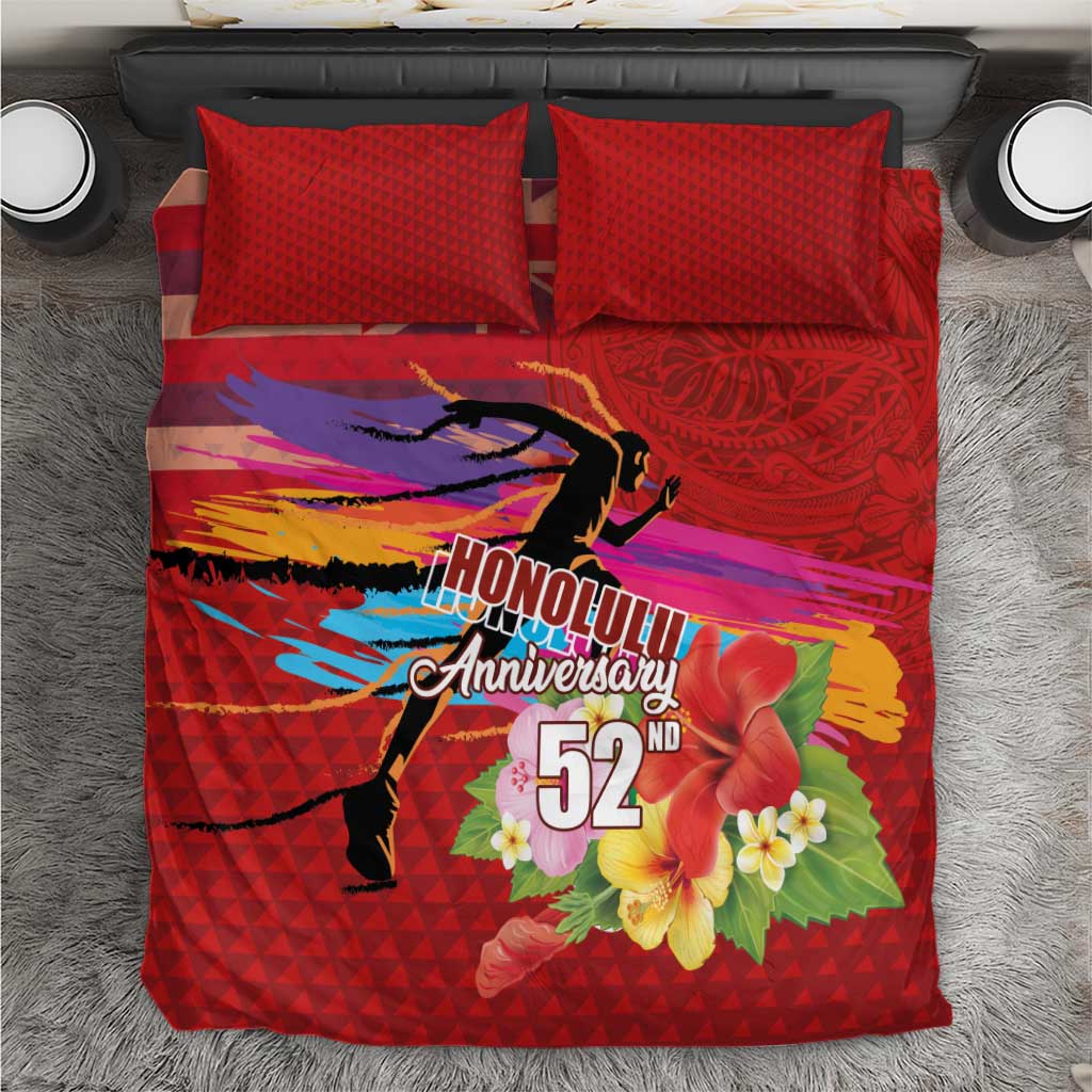 Honolulu Anniversary 52nd Running Bedding Set Marathon Competition Kakau Pattern Red Color LT03 Red - Polynesian Pride