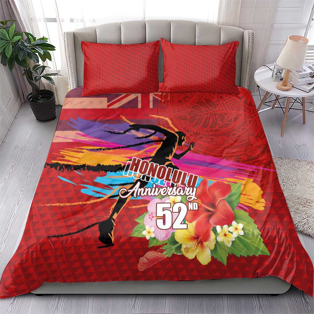 Honolulu Anniversary 52nd Running Bedding Set Marathon Competition Kakau Pattern Red Color LT03 - Polynesian Pride