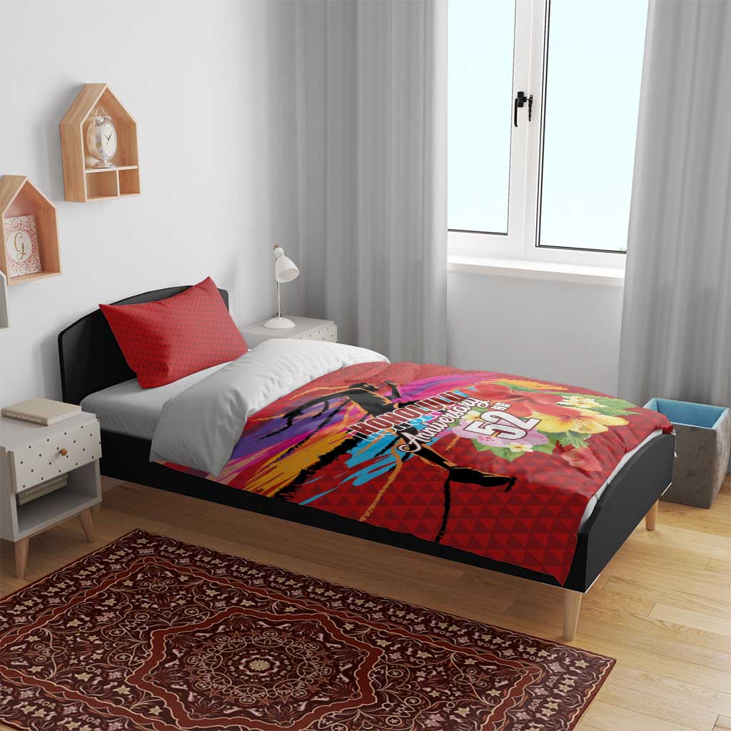 Honolulu Anniversary 52nd Running Bedding Set Marathon Competition Kakau Pattern Red Color LT03 - Polynesian Pride