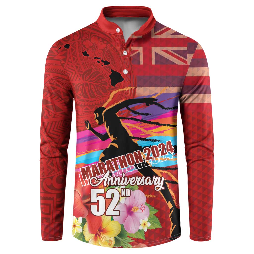 Honolulu Anniversary 52nd Running Button Sweatshirt Marathon Competition Kakau Pattern Red Color LT03 Red - Polynesian Pride