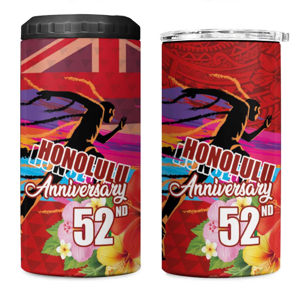 Honolulu Anniversary 52nd Running 4 in 1 Can Cooler Tumbler Marathon Competition Kakau Pattern Red Color LT03 One Size: 16 oz Red - Polynesian Pride
