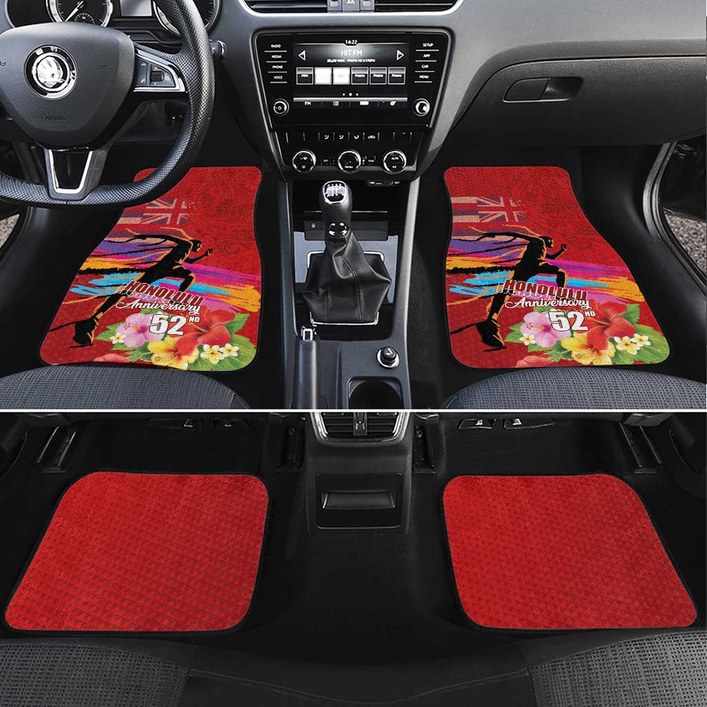 Honolulu Anniversary 52nd Running Car Mats Marathon Competition Kakau Pattern Red Color LT03 Set 4pcs Red - Polynesian Pride