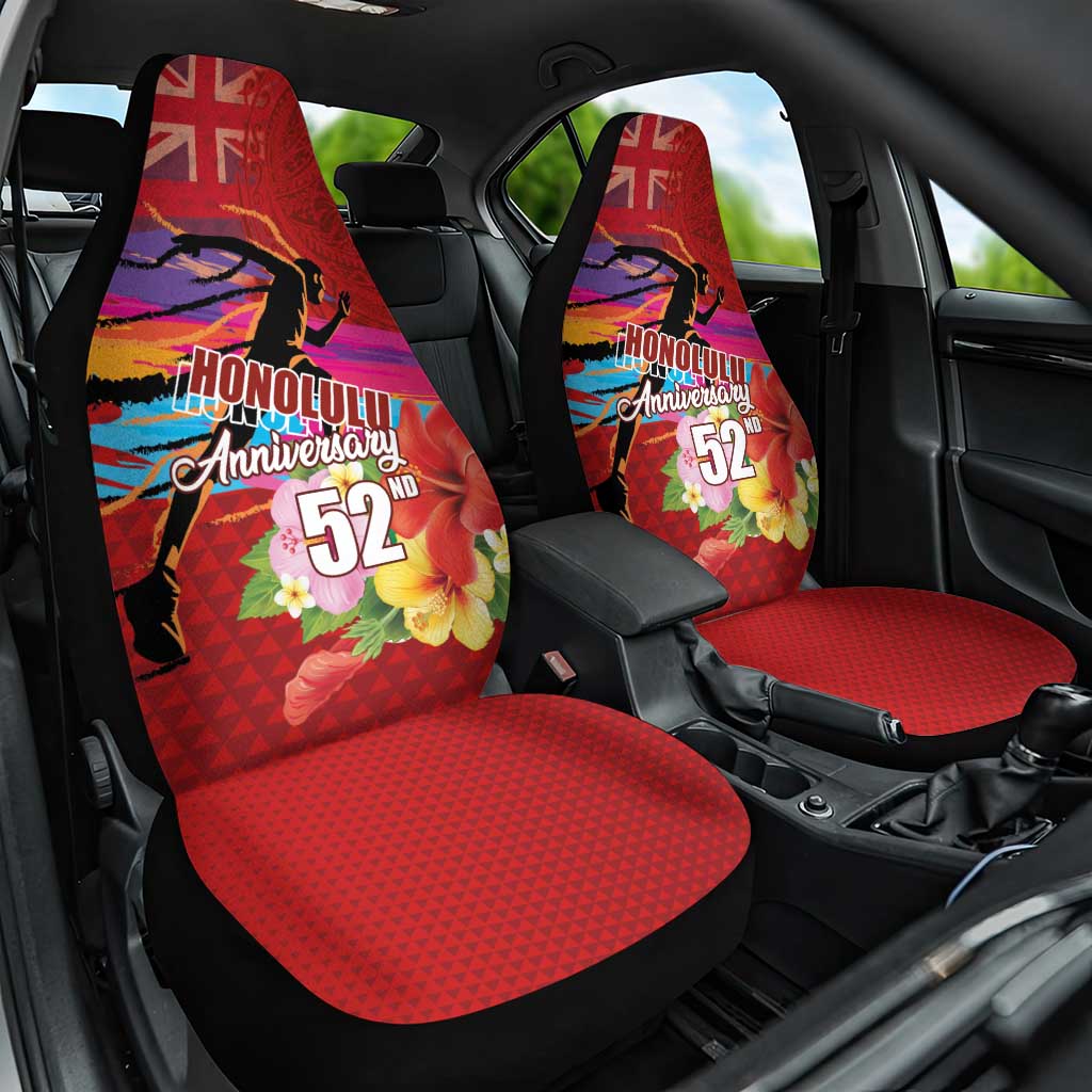 Honolulu Anniversary 52nd Running Car Seat Cover Marathon Competition Kakau Pattern Red Color LT03 One Size Red - Polynesian Pride