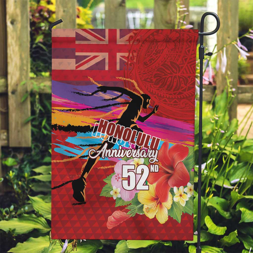 Honolulu Anniversary 52nd Running Garden Flag Marathon Competition Kakau Pattern Red Color LT03 Garden Flag Red - Polynesian Pride