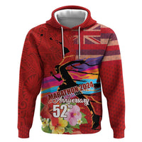 Honolulu Anniversary 52nd Running Hoodie Marathon Competition Kakau Pattern Red Color LT03 Pullover Hoodie Red - Polynesian Pride