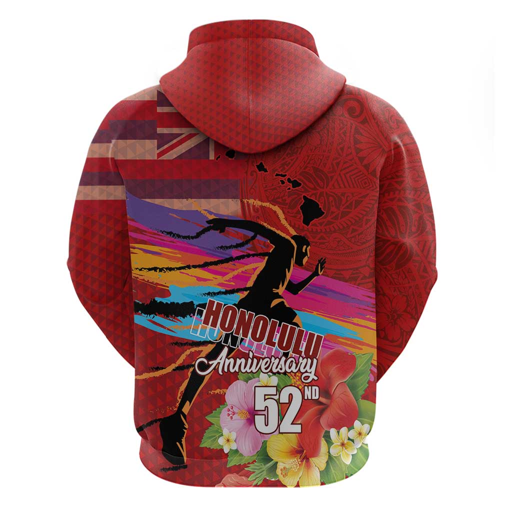 Honolulu Anniversary 52nd Running Hoodie Marathon Competition Kakau Pattern Red Color LT03 - Polynesian Pride